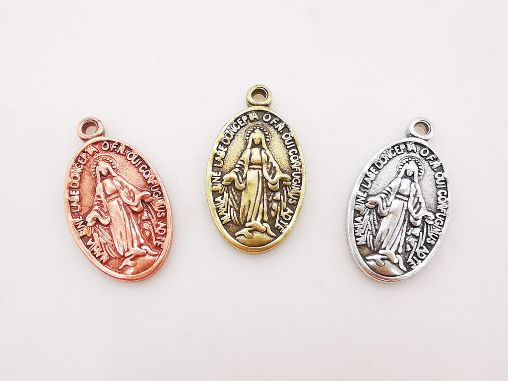Saint Maria Charms, Religious Charms, 12x20mm, 18K Real Gold Plated Our Lady Pendants, Vintage Necklace Making Charms S712