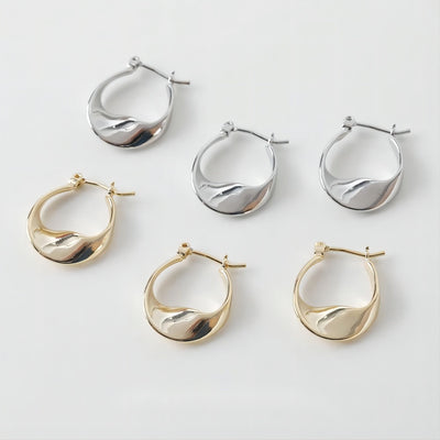 Twisted Hoop Earrings, 14K Gold/Silver, Stainless Steel Pin Nickel Free Earrings, Shiny Gold Hoop Ear Stud GE014