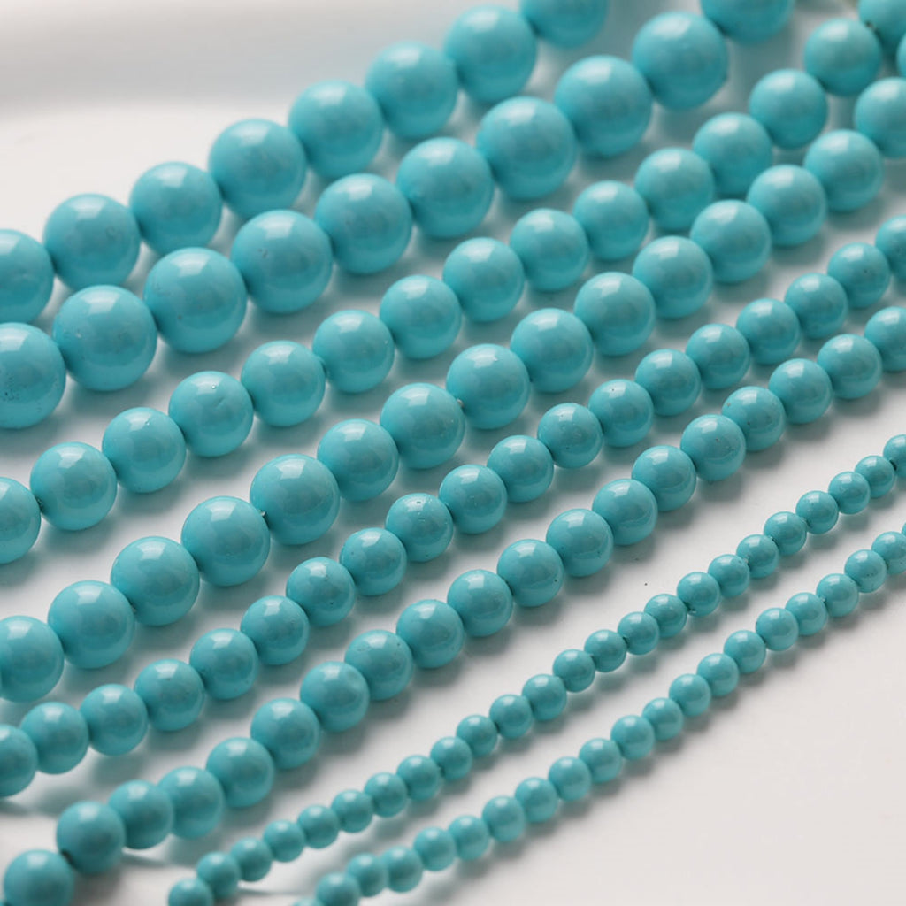 Cuentas redondas de concha turquesa, 4 mm, 6 mm, 8 mm y 10 mm, lisas para hacer joyas, cuentas DIY GE130