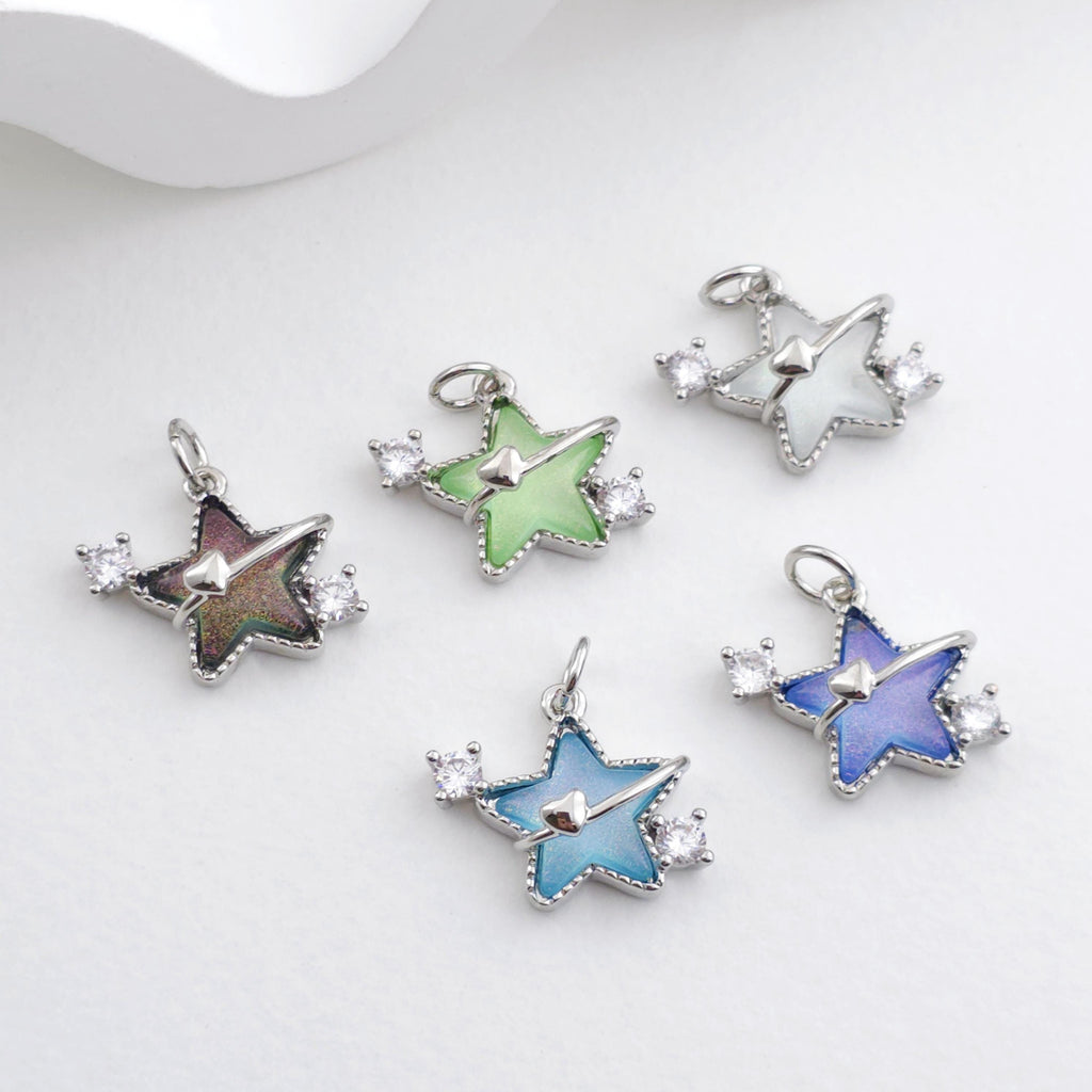 Crystal Tiny Star Charms, Cubic Zirconia Pave, 18K Gold/Silver Plated Star Pendant, Jewelry Findings S1295