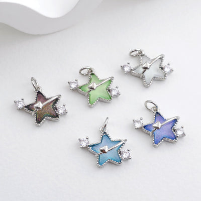Dijes de estrella diminuta de cristal con pavé de circonita cúbica, colgante de estrella chapado en oro y plata de 18 quilates, accesorios de joyería S1295