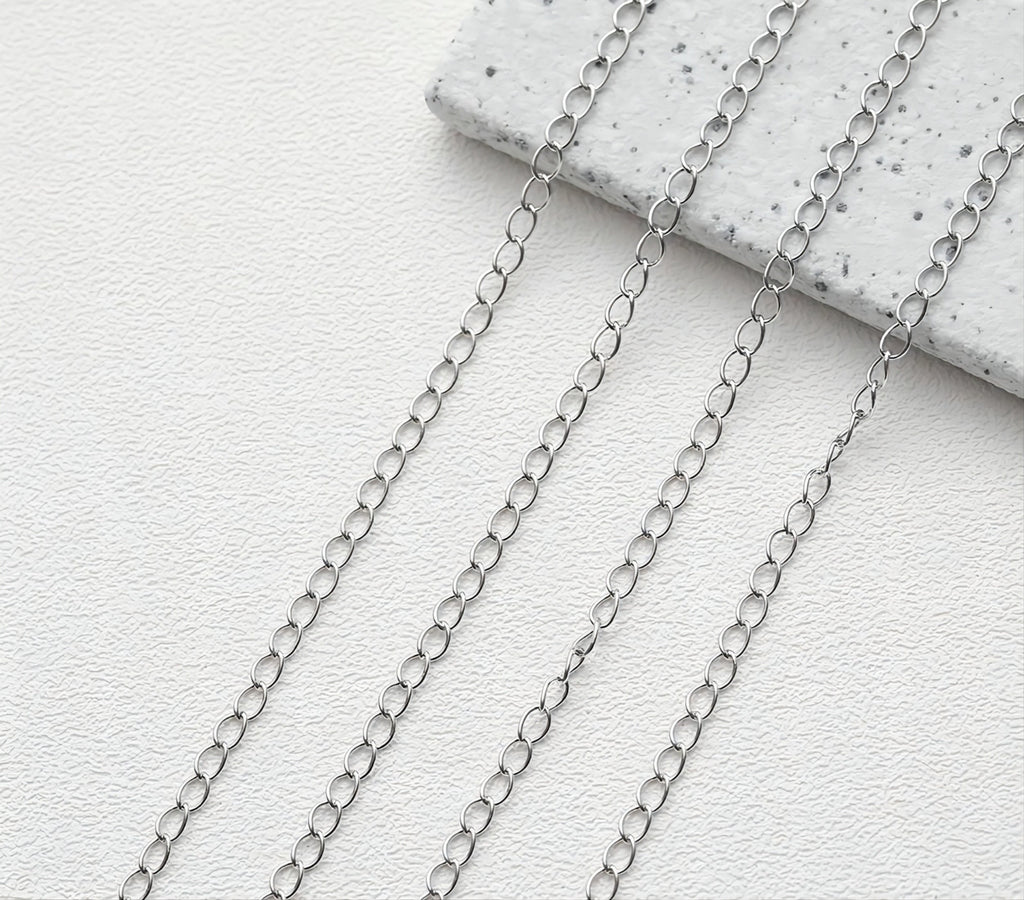 Silver Plated Cable Chain, 2.5mm, 3mm in Flat, Necklace Link Chain, Unfinished Chain, Hypoallergenic, Necklace Making Findings GT006