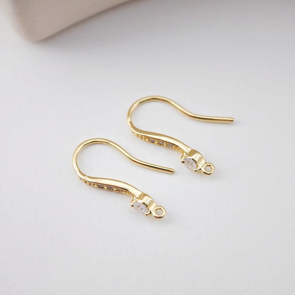 18K Gold Plated Ear Wires, Cubic Pave Earring Hooks, Nickel Free, Fish Hooks, Ear Wires for Jewelry Making D0175