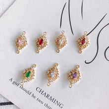 Load image into Gallery viewer, 10pcs Flower Connector Charm with loops, Boho Connector, Cubic Pave Pendant, Necklace Making, Gold Plated Jewelry Findings MY060-F123
