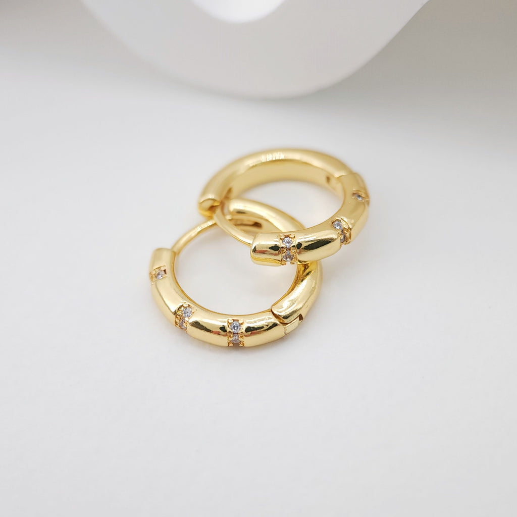 Cubic Ear Hoops Pave Crystal, 16mm, 18K Gold Plated Leverback Earrings, Huggie Hoops Earring S20267