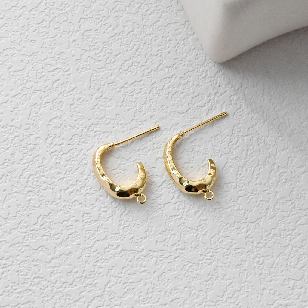 Pendientes de aro en forma de C martillados con pasador, de plata S925, sin níquel, con pasador, hipoalergénicos, D0420