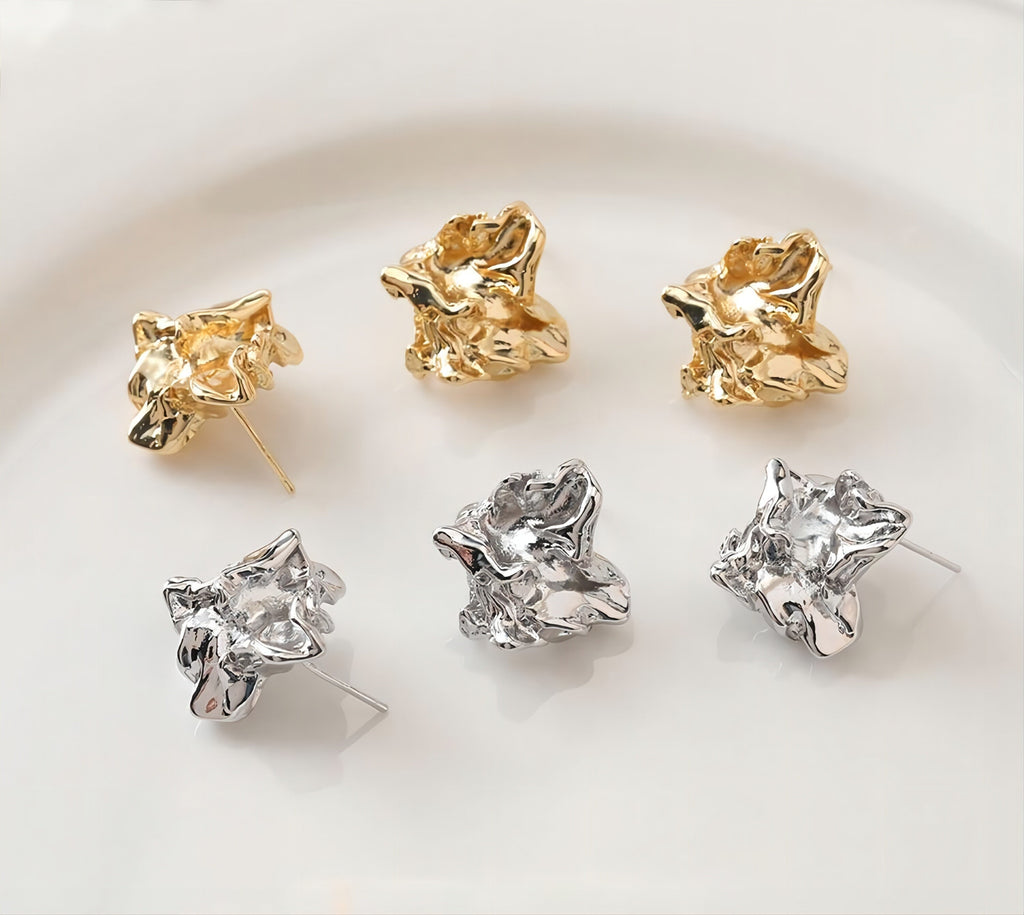 Irregular Ear Post With Loop, S925 Silver Ear Pin Nickel Free Earrings, Gold/Silver Ear Stud, Hypoallergenic Earring Findings G002