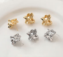 Load image into Gallery viewer, Irregular Ear Post With Loop, S925 Silver Ear Pin Nickel Free Earrings, Gold/Silver Ear Stud, Hypoallergenic Earring Findings G002