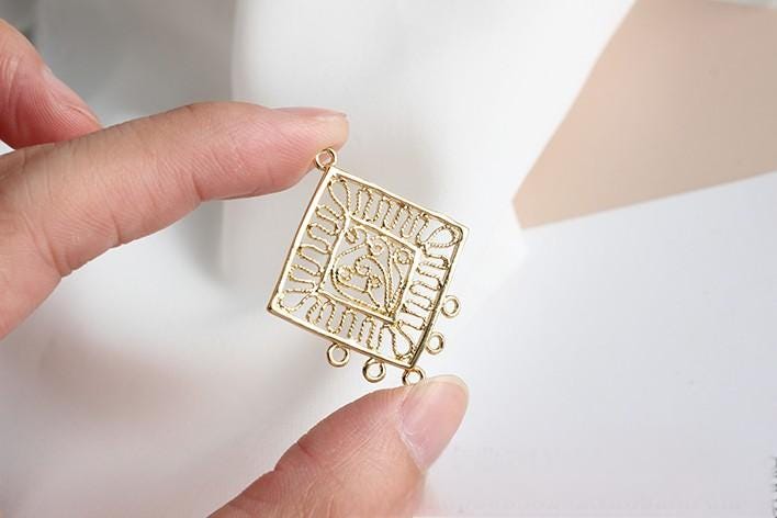 Dije bohemio, conector bohemio, conector para pulsera y collar, chapado en oro auténtico de 14 quilates, accesorios de joyería GZ660