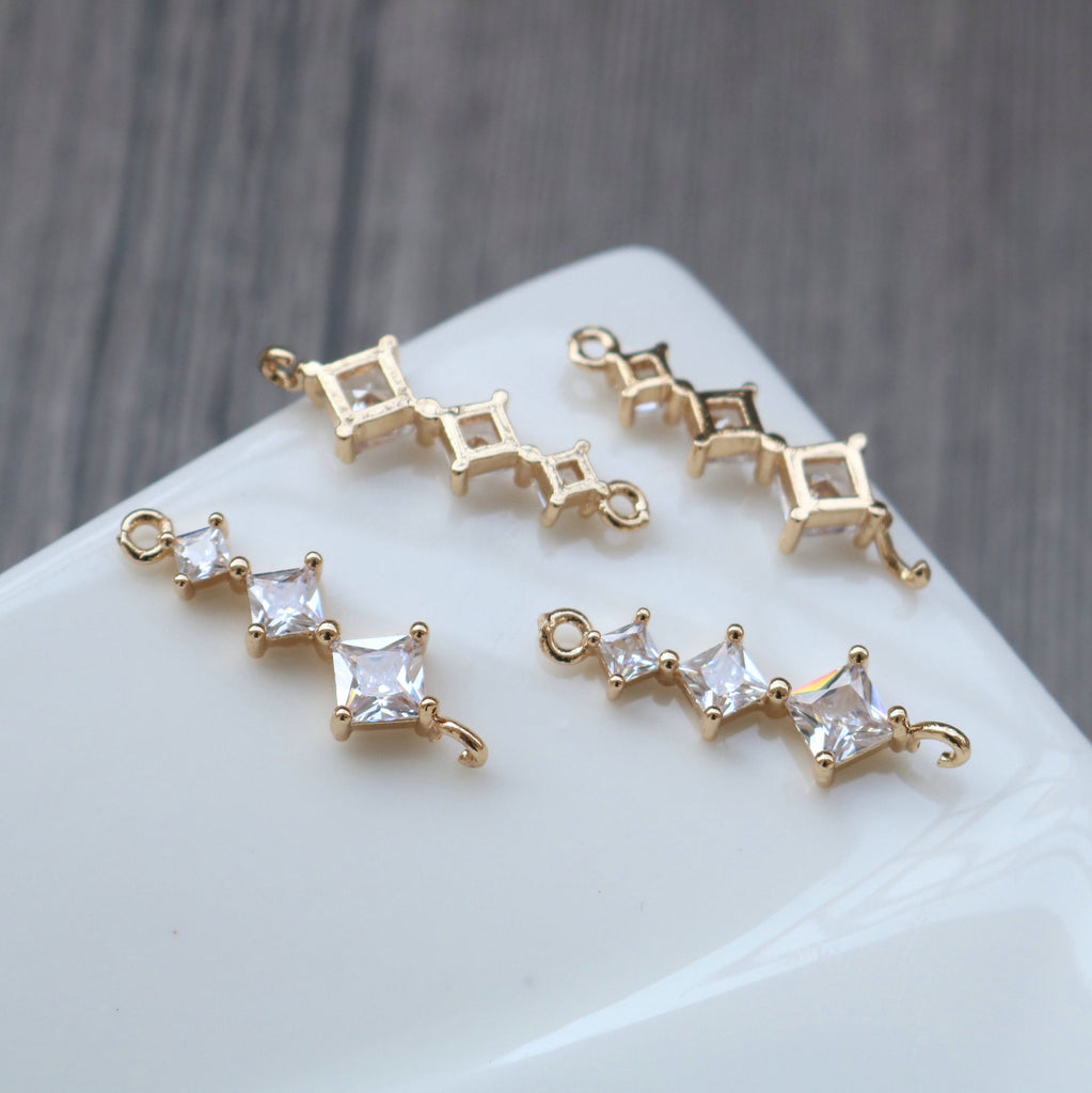 CZ Pave Strip Charm, Cubic Zircon Crystal Strip Connectors , CZ Earring Charms,   Gold Plated  Earring Charms, Jewelry Findings HL078-F225