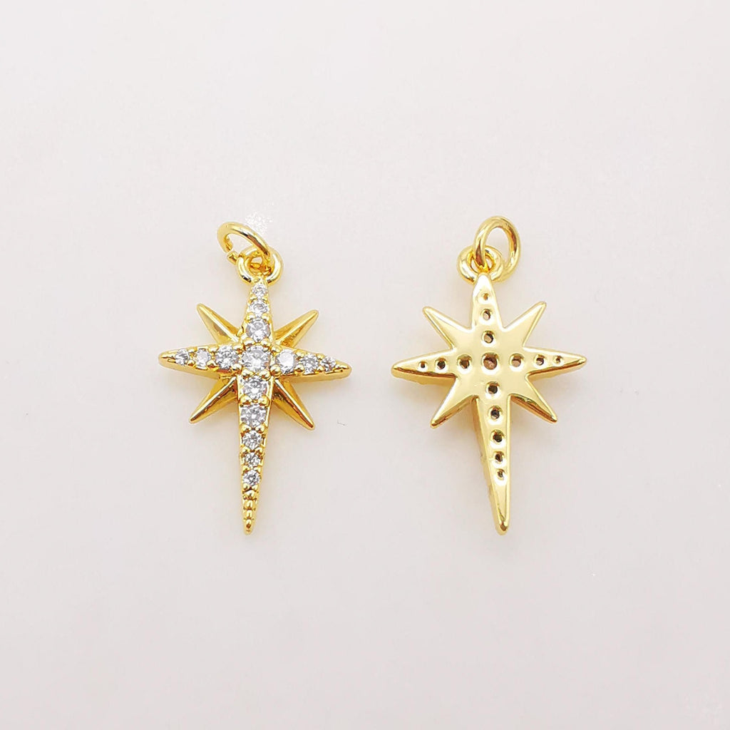 North Star Charms,  Crystal Cubic Pave Star Pendant, 18K Gold Plated, Necklace Making Star Charms, Jewelry Findings S320