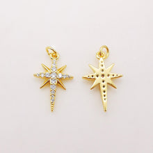 Load image into Gallery viewer, North Star Charms,  Crystal Cubic Pave Star Pendant, 18K Gold Plated, Necklace Making Star Charms, Jewelry Findings S320