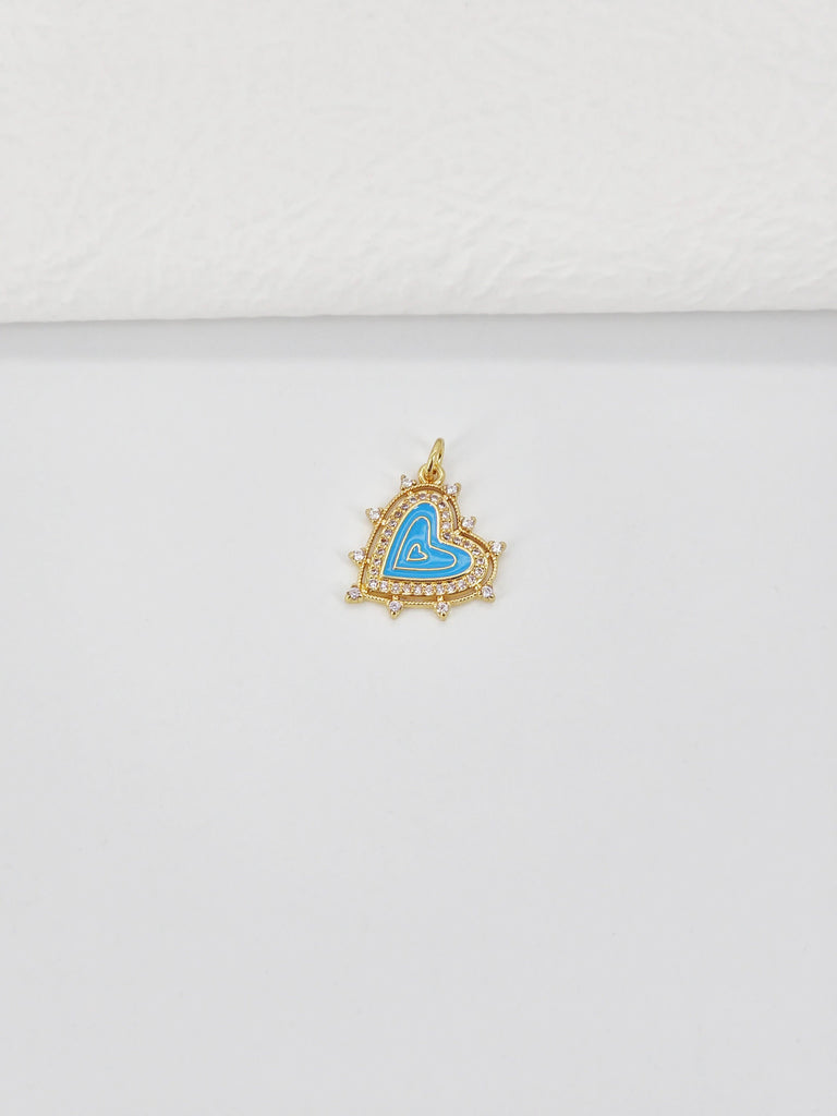 Enamel Heart Charm, 18K Gold Plated Heart Pendant, CZ Pave, Necklace Bracelet Making Pendant S20779