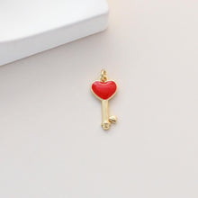 Load image into Gallery viewer, Enamel Love Lock Charm, Heart Key Pendant, 18K Gold Plated Necklace Making Pendant, Love Key Pendant, Jewelry Findings S1341