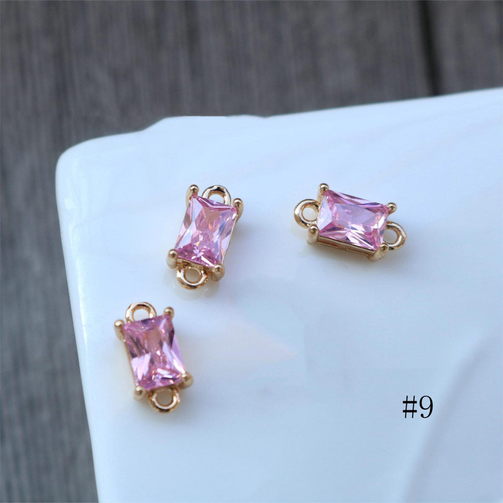 10pcs Rectangular Connector, Cubic Zircon Crystal Pendant, Bracelet Necklace Pendant, 14K Real Gold Plated, Jewelry Findings HL101-F047