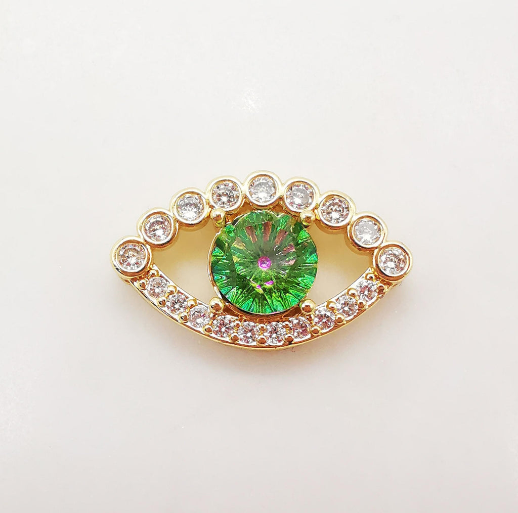 Evil Eye Charm, 18K Gold Plated Cubic Pave Charm, 14x23.5mm, Eye Pendant, Necklace Bracelet Making Charm, Jewelry Findings S1070