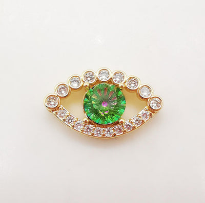 Evil Eye Charm, 18K Gold Plated Cubic Pave Charm, 14x23.5mm, Eye Pendant, Necklace Bracelet Making Charm, Jewelry Findings S1070