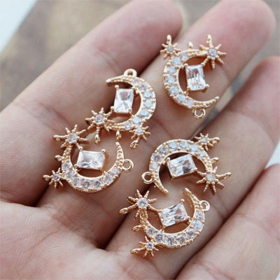 CZ Pave Garlands Charm, Cubic Zircon Crystal Pendant, CZ Earring Charms,  Real Gold Plated Brass Earring Charms, Jewelry Findings JY009-F049