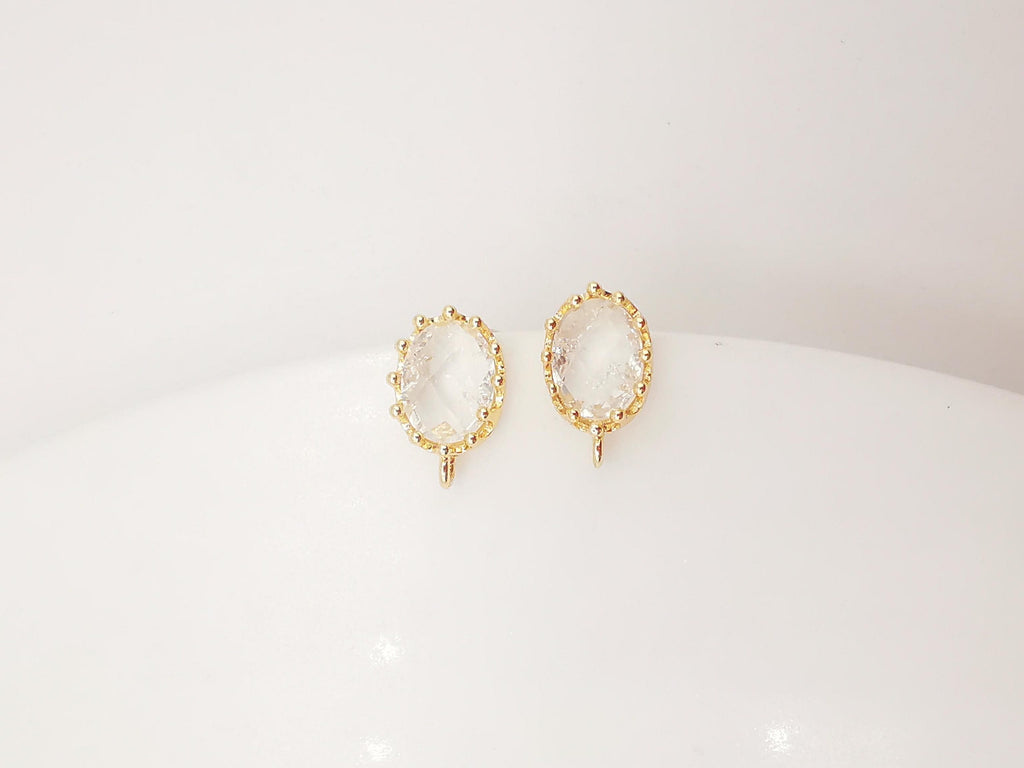 4pcs Oval Shape Earring Post With Loop, S925 Silver Pin Nickel Free Earrings, Crystal Gemstone Stud, Hypoallergenic Earring Findings ZX030