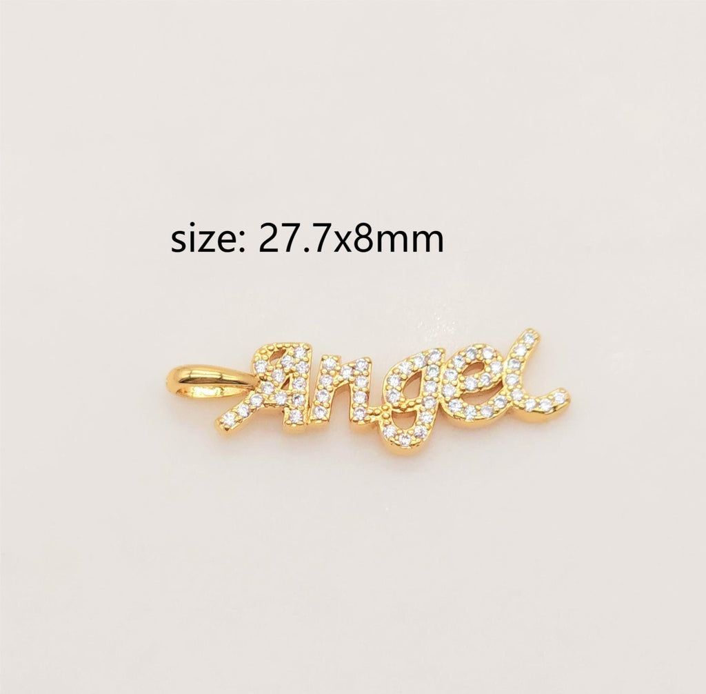 Words Pave Charm, Dear/OMG/Angel/Boss/Amore/Kiss/Lucky/Love, 18K Gold Plated, Necklace Making, CZ Pave Pendant, Jewelry Supplies S20345