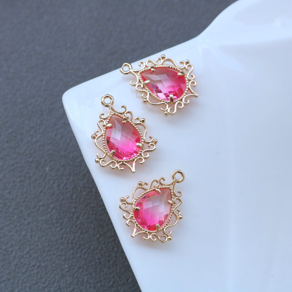 10pcs- Vintage Crystal Teardrop Charms, 14K Gold Plated Teardrop Pendant, 19x31mm, Jewelry Findings HL054-F147