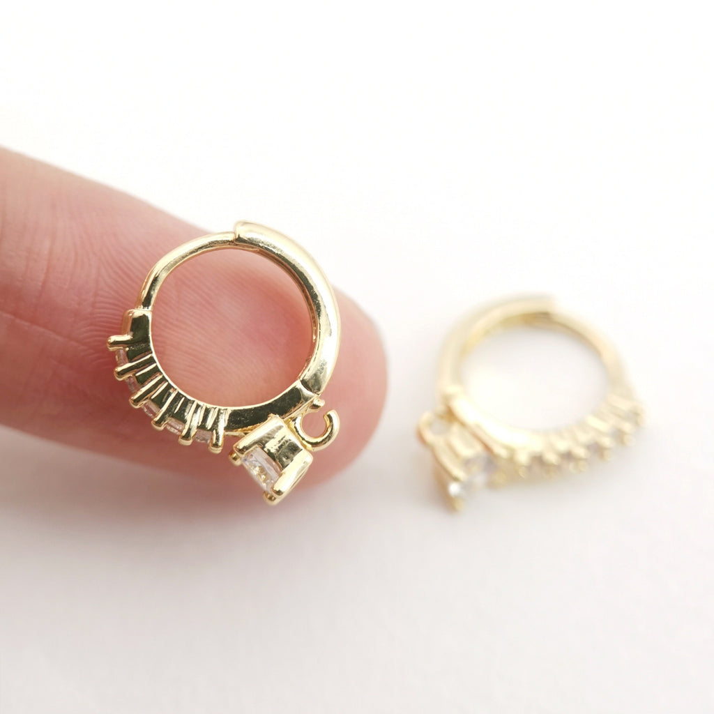 CZ Pave Earring Hoop, Gold Plated Versatile Huggie Hoop Earring with Loop, Huggie Hoop DIY Earring  Findings,Handmade Earring Supplies D0096