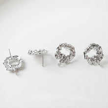 Cargar imagen en el visor de la galería, Pendientes de plata de ley 925 con pasador calado irregular y bucle, dorados y plateados, sin níquel, hipoalergénicos, GE064