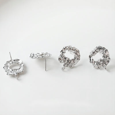 Irregular Pleated Openwork Post with Loop, Gold/Silver, S925 Silver Pin Nickel Free Earrings, Hypoallergenic Earring Findings GE064