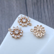 Load image into Gallery viewer, CZ Flower Charm, Cubic Zircon Crystal Flower Pendant, CZ Earring Charms,  Real Gold Plated  Earring Charms, Jewelry Findings HL006-F020
