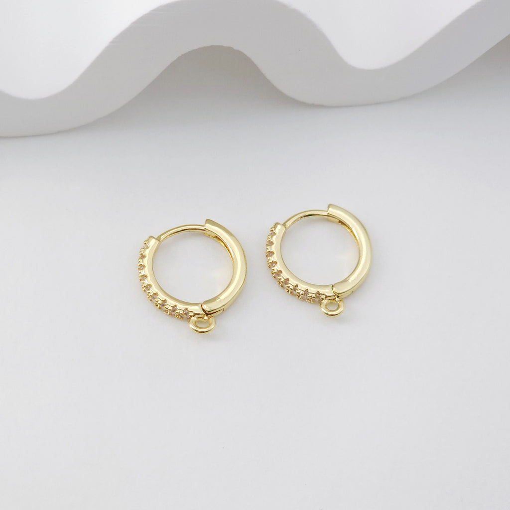 CZ Pave Earring Hoop, Gold Plated Huggie Hoop Earring with Loop, Huggie Hoops DIY Earring  Findings,Handmade Earring Supplies D0108