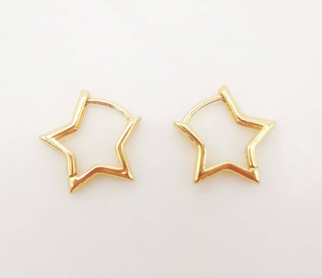 10pcs Gold Star Shape Ear Hoops, 16x15mm, 18K Gold Plated Leverback Earrings, Star Huggie Hoops Earring S1062