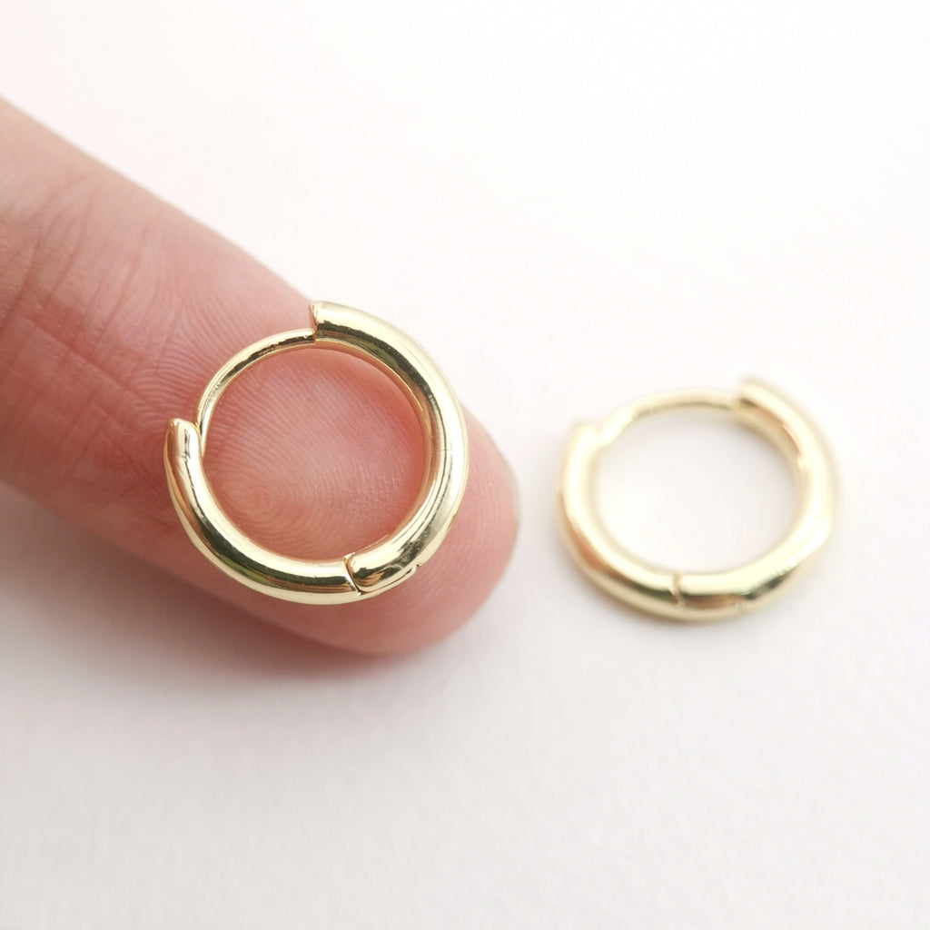 18K Gold Plated Round Hoop Earring, Huggie Hoops Earring Parts, Spring Ear Hoops, 14mm, hoop earrings D0112