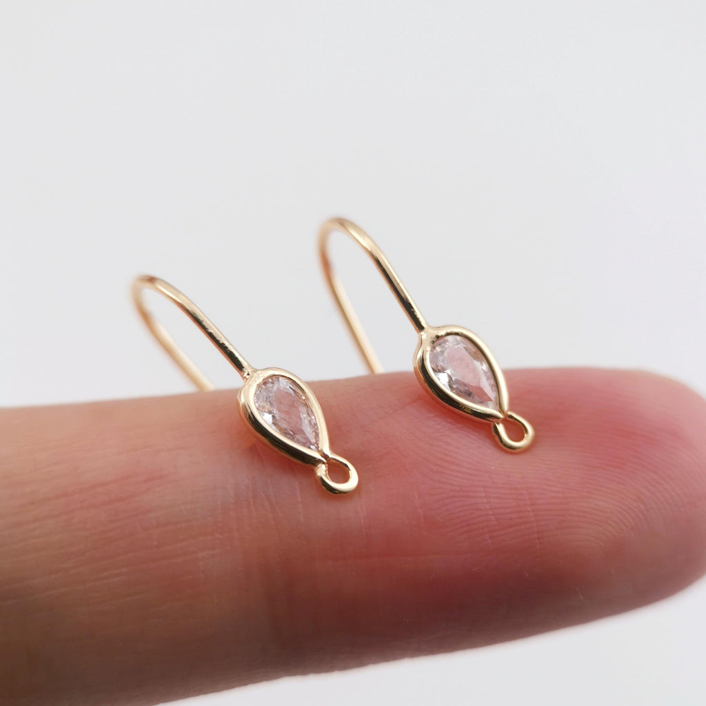 4PCS- 14K Gold Plated Ear Wires, Cubic Pave Earring Hooks, Nickel Free, Fish Hooks, Ear Wires for Jewelry Making Z017