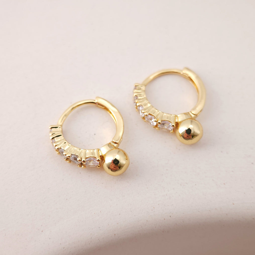 Cubic Ear Hoops with Round Ball, Pave CZ, 16mm, 18K Gold Plated Leverback Earrings, Huggie Hoops Earring S1186
