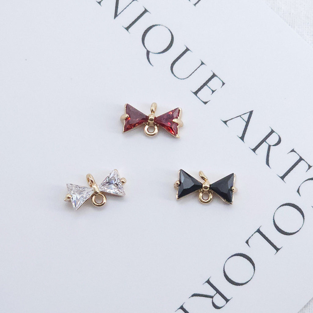 CZ Pave Bow Tie Charm, Cubic Zircon Crystal Bow Tie Pendant, Bracelet Necklace Pendant, Gold Plated Charm, Jewelry Findings ZR013-F168