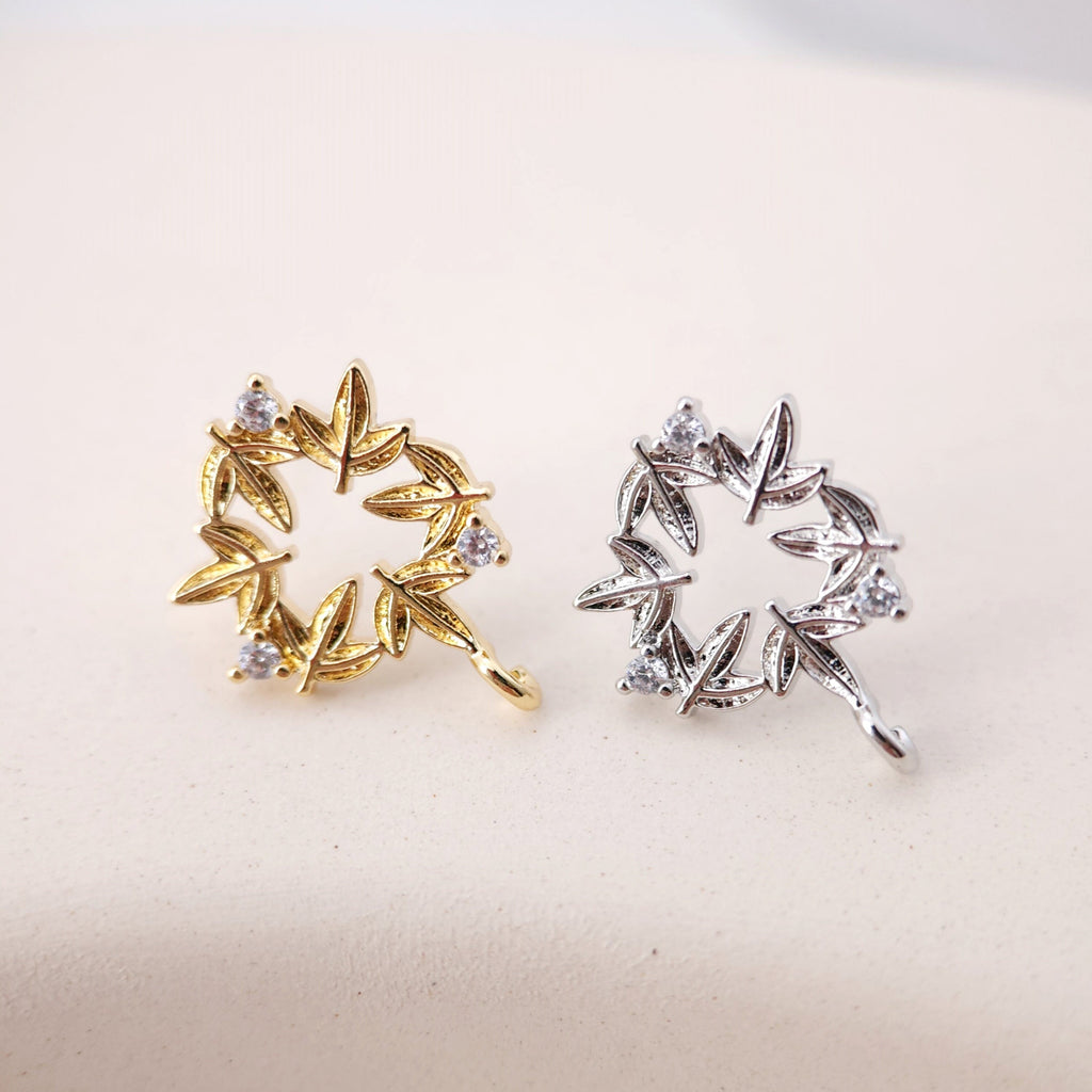 Poste para pendientes de hoja, pendiente de botón de latón chapado en oro auténtico de 18 quilates con aro, pasador de plata S925, sin níquel, fornitura para pendientes S1196