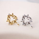 Leaf Earring Post, 18K Real Gold Plated Brass Stud Earring With Loop, S925 Silver Pin, Nickel Free, Earring Finding S1196