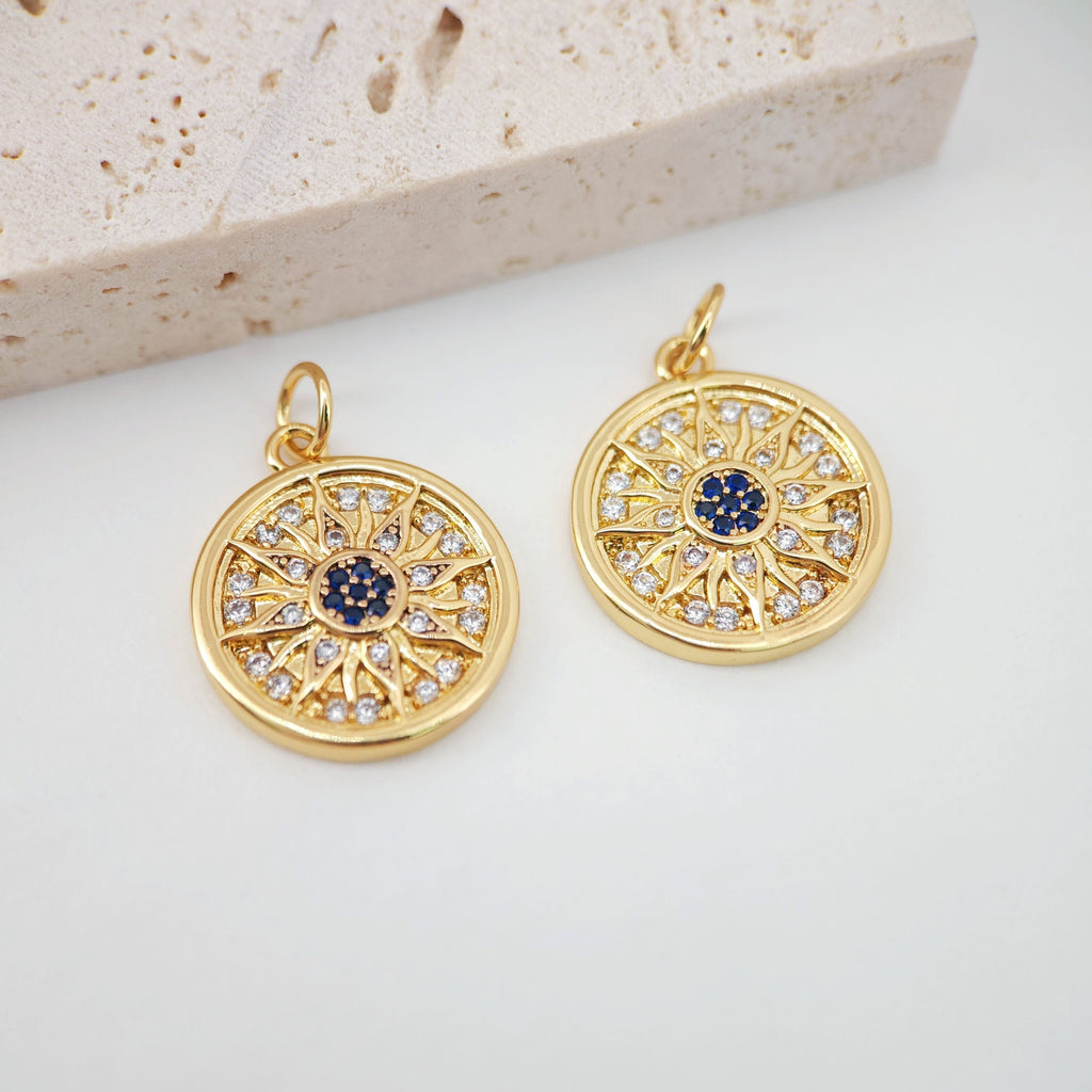 Dije de sol dorado, colgante redondo de sol con rayos, chapado en oro de 18 quilates, para hacer collares, accesorios de joyería S20253