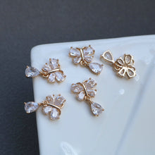 Load image into Gallery viewer, CZ Pave Butterfly Charm, Cubic Zircon Crystal Butterfly Pendant, Bracelet Necklace Pendant, 14K Gold Plated, Jewelry Findings HL005-F227
