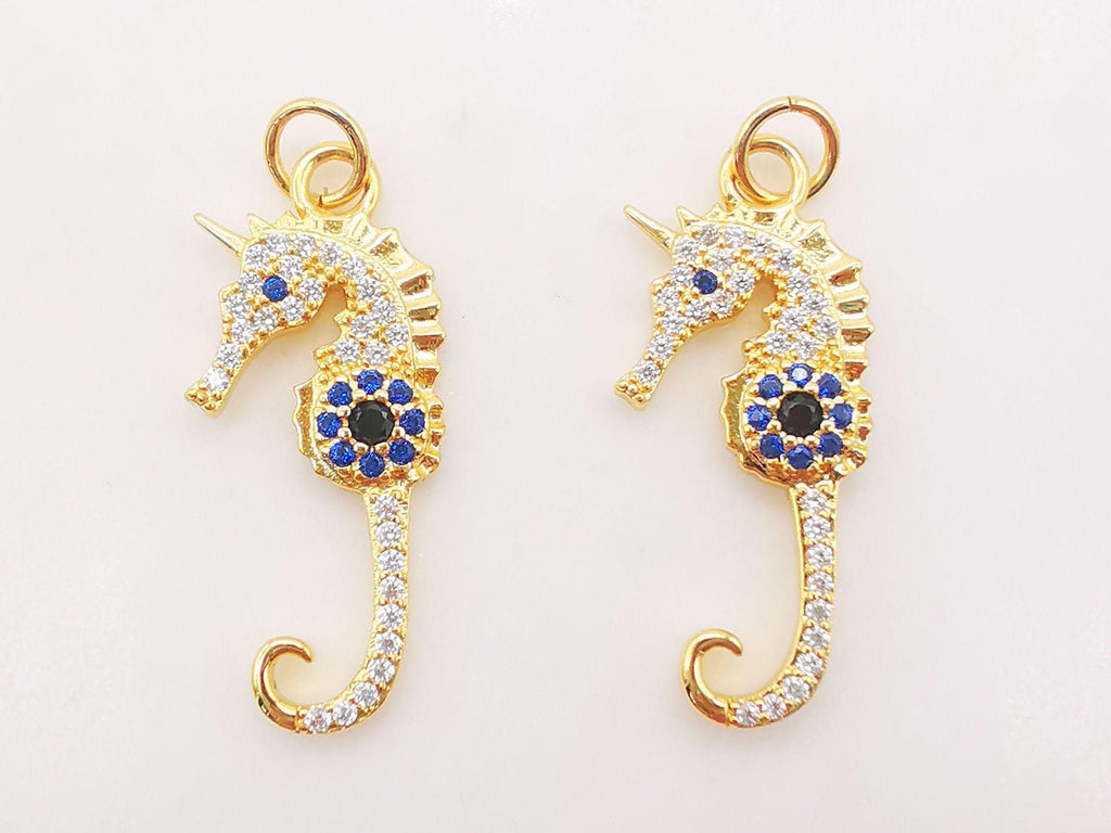 Seahorse Charms, 18K Gold Plated Cubic Micro CZ Pave Charms, Seahorse Pendant for Necklace Jewelry Findings S179