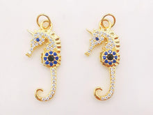 Load image into Gallery viewer, Seahorse Charms, 18K Gold Plated Cubic Micro CZ Pave Charms, Seahorse Pendant for Necklace Jewelry Findings S179