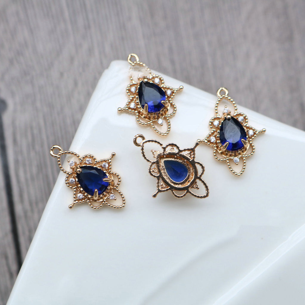 10pcs Flower Charm, Cubic Zircon Crystal Flower Pendant, Gold Plated  Earring Charms, Jewelry Findings HL090-F009