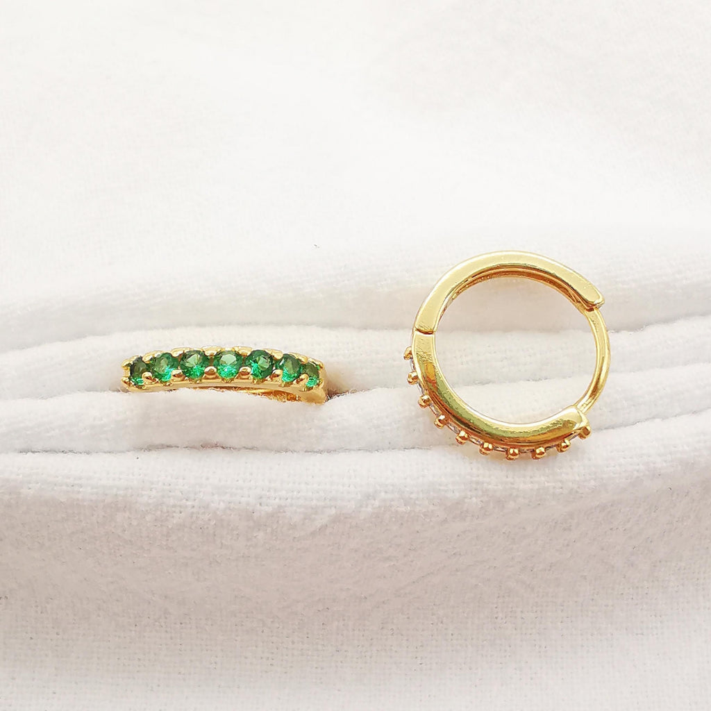 Cubic Ear Hoops Multicolor Pave Crystal , 14mm, 18K Gold Plated Leverback Earrings, Huggie Hoops Earring S1006