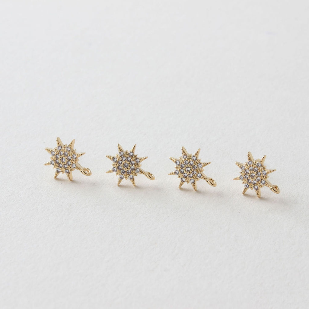 Star Pave Crystal Beads Earring Post, Gold/Silver, S925 Silver Pin Nickel Free Earrings, Hypoallergenic Earring Findings GZ138