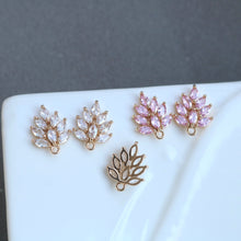 Load image into Gallery viewer, 2pcs Big Size CZ Pave Leaf Charm, Cubic Zircon Leaf Pendant, CZ Earring Charms,  Gold Plated  Earring Charms, Jewelry Findings HL041-f268