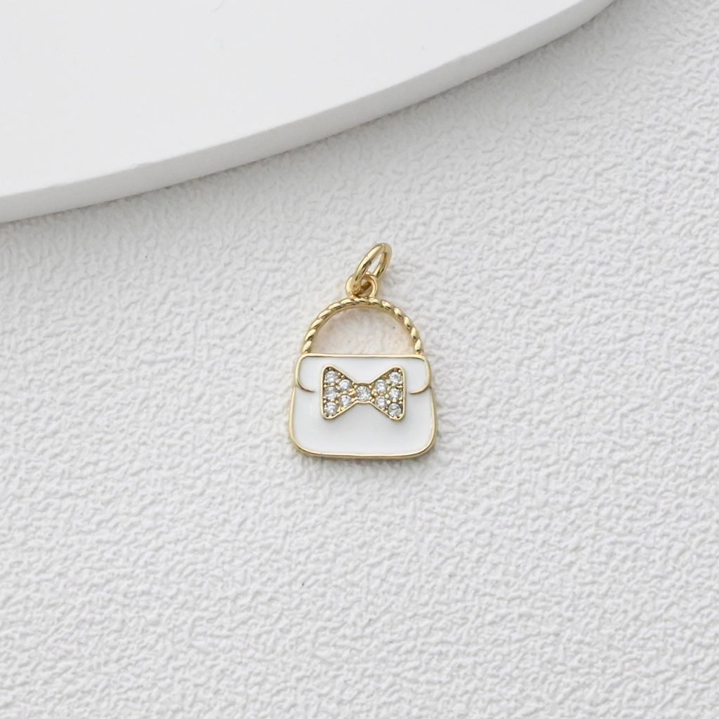 Colgante para bolso con pavé de circonitas cúbicas, bonitos dijes esmaltados para bolso, dijes chapados en oro de 18 quilates, fabricación de pulseras y collares, accesorios de joyería S1374