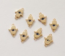 Cargar imagen en el visor de la galería, Dije de mano de Hamsa con pavé de circonitas cúbicas, chapado en oro de 18 quilates, 24 mm, ideal para collares y pulseras, accesorio de joyería BB073