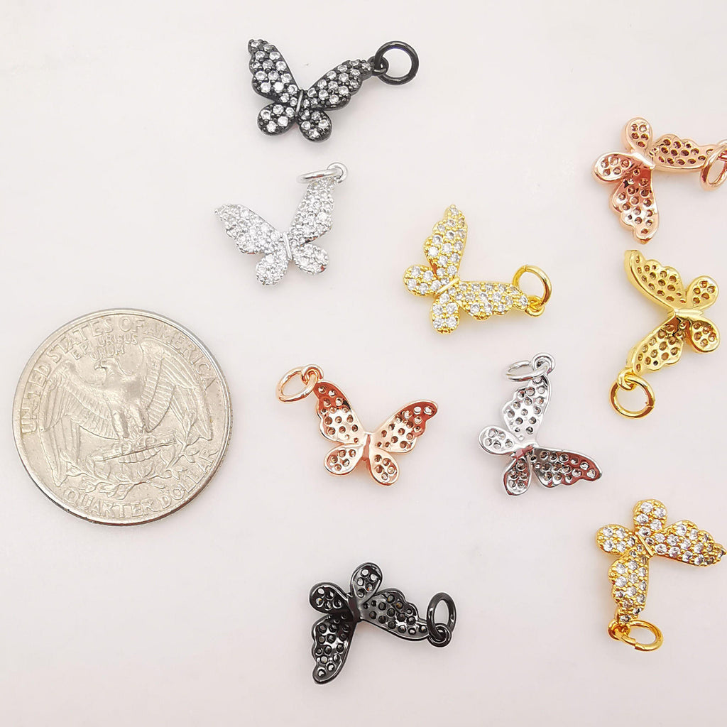 Dainty Butterfly Charm, 18K Gold Plated Pendant, CZ Pave, Animal Charm, 12x15mm, Necklace Jewelry Finding S779