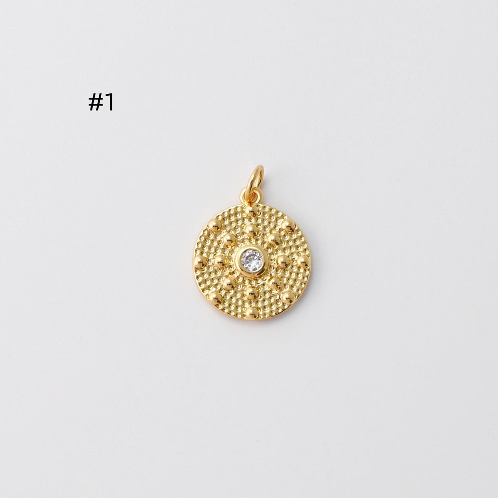Round Badge Pendant, Eye pendant, CZ Pave, 18K Gold Plated, Necklace Making Charm, Jewelry Findings S20754