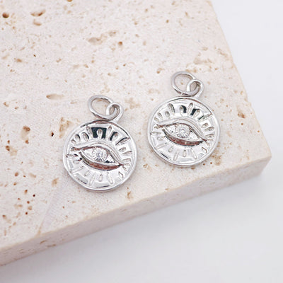 Evil Eye Charms, Evil Eye CZ Pave Pendant, 18K Gold Plated Round Charms, Necklace charms, Jewelry Findings S649